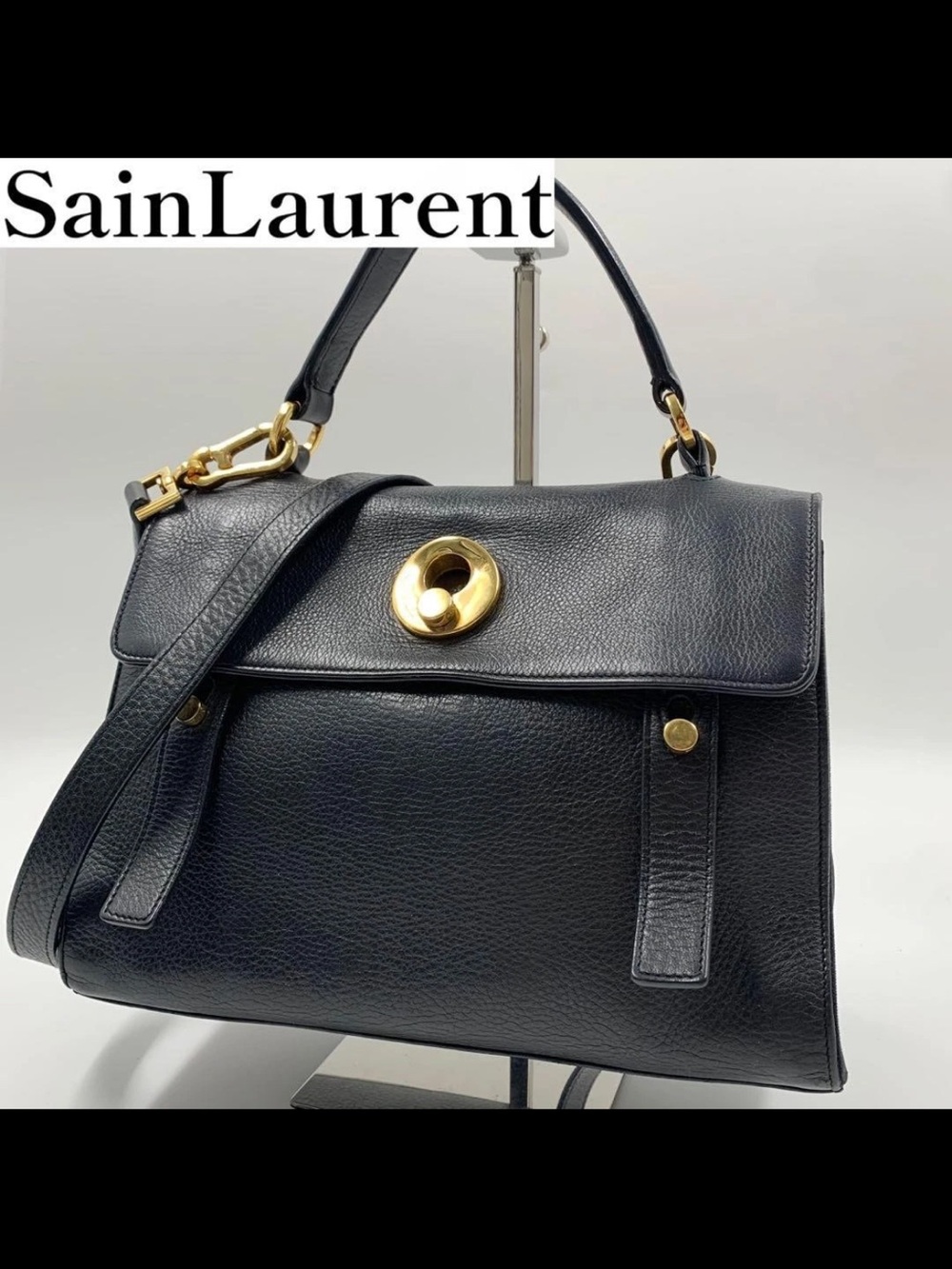 Saint Laurent Black Leather Satchel with Gold Hardware